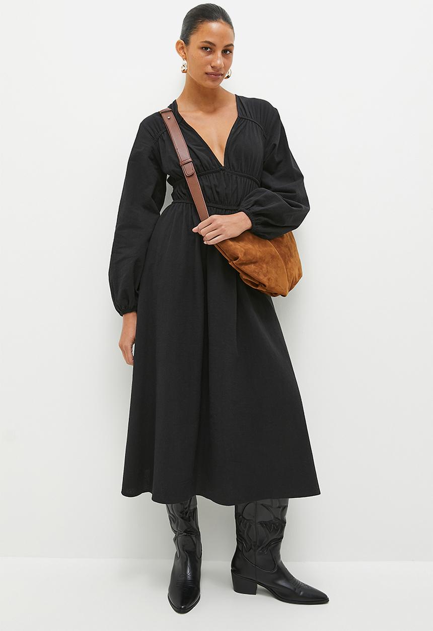 Superbalist - Empire shirred bodice  midi dress - black