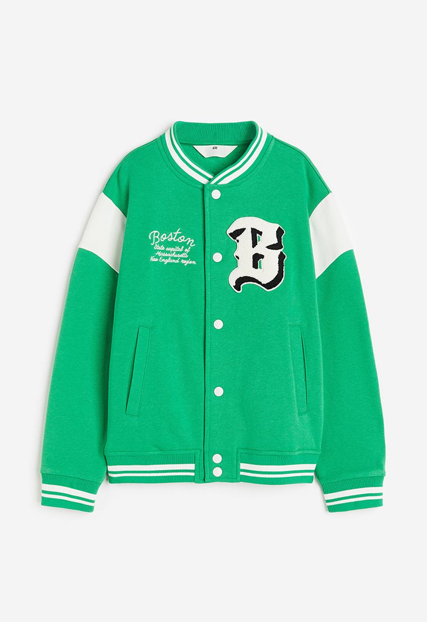 H&M - Motif-detail baseball jacket - bright green/boston