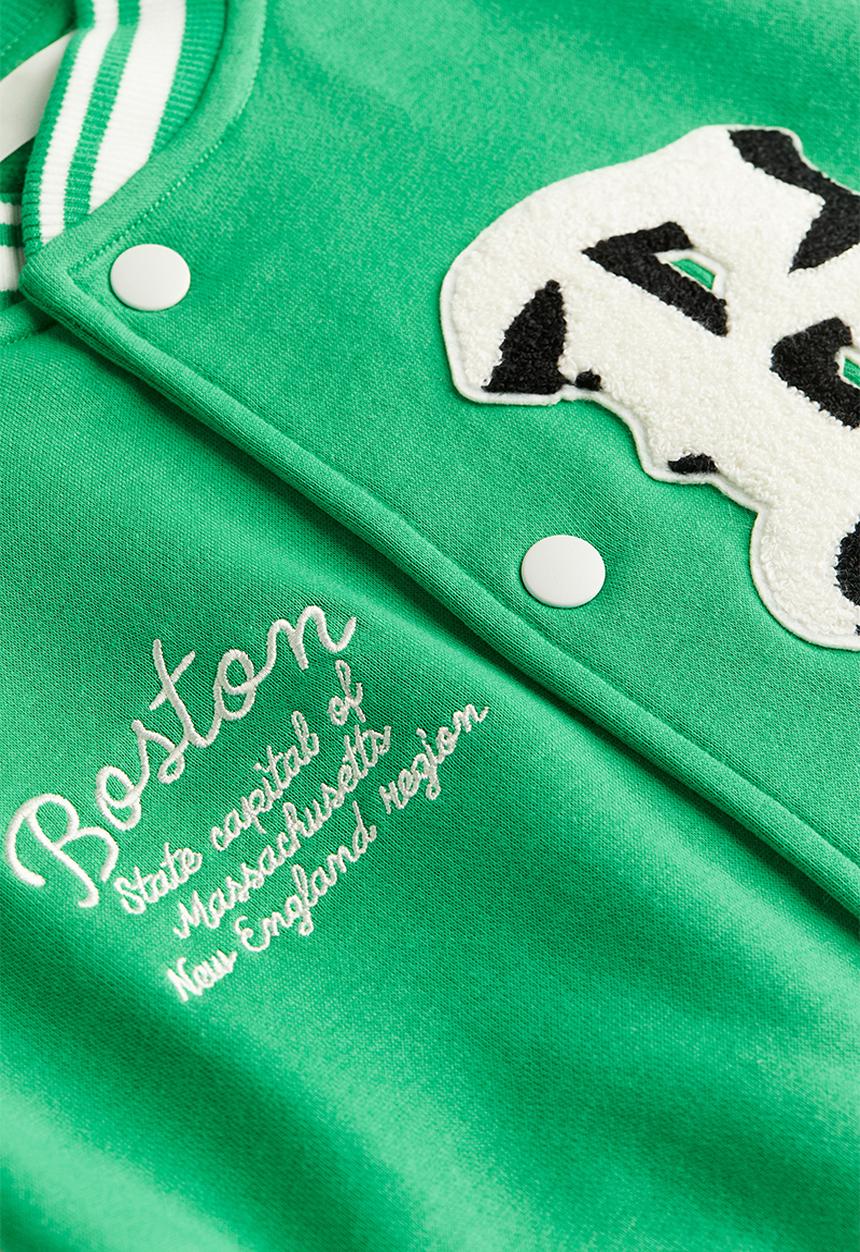 H&M - Motif-detail baseball jacket - bright green/boston