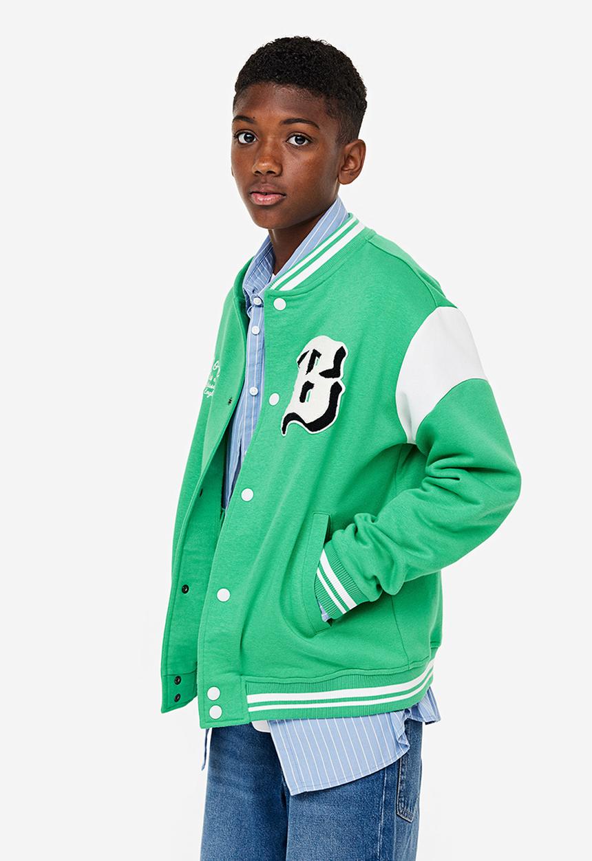 H&M - Motif-detail baseball jacket - bright green/boston