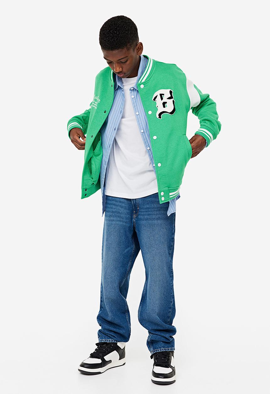 H&M - Motif-detail baseball jacket - bright green/boston