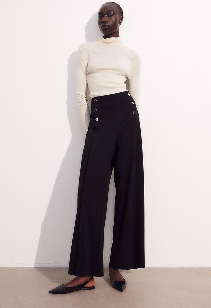 H&M - Button-detail trousers - black