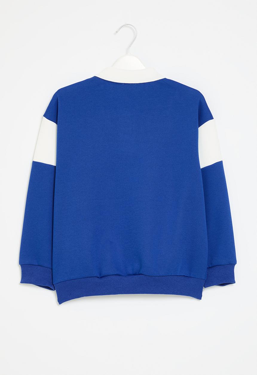 Pop Candy - Collared front button top - blue and white