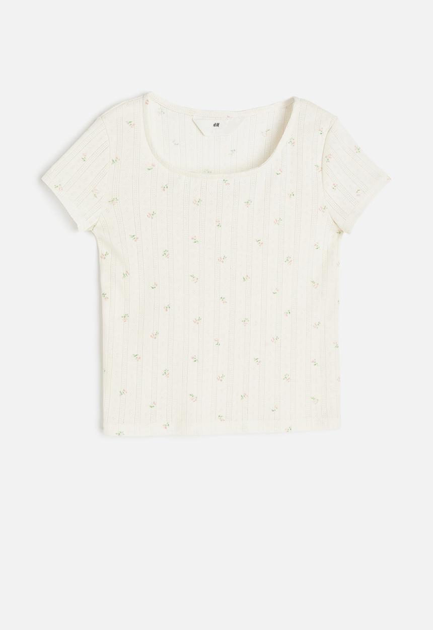 H&M - Pointelle jersey top - white/floral