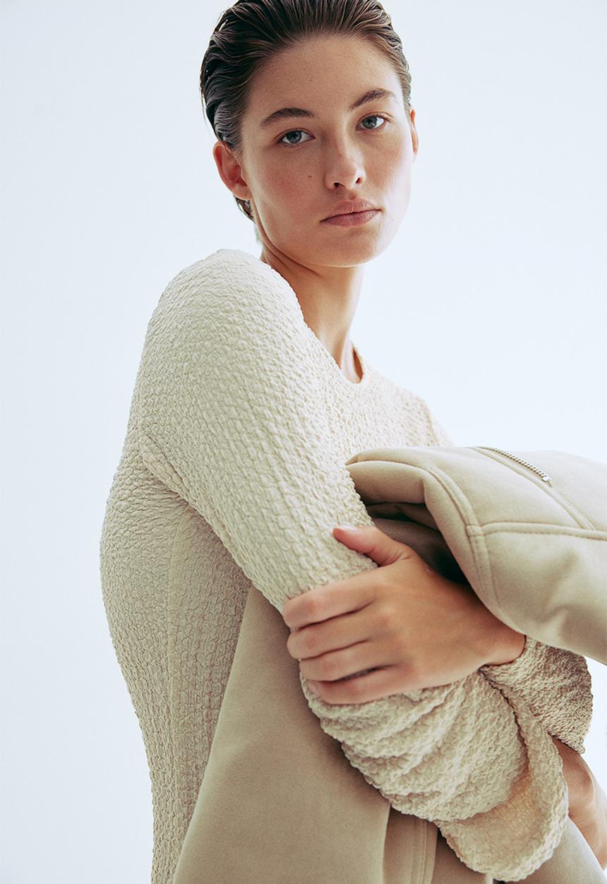H&M - Textured jersey dress - light beige