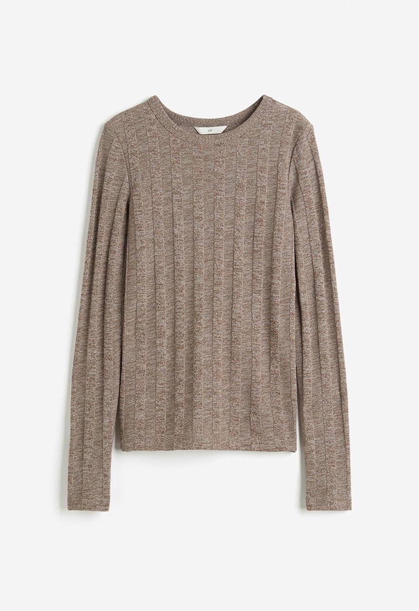 H&M - Rib-knit top - dark beige marl