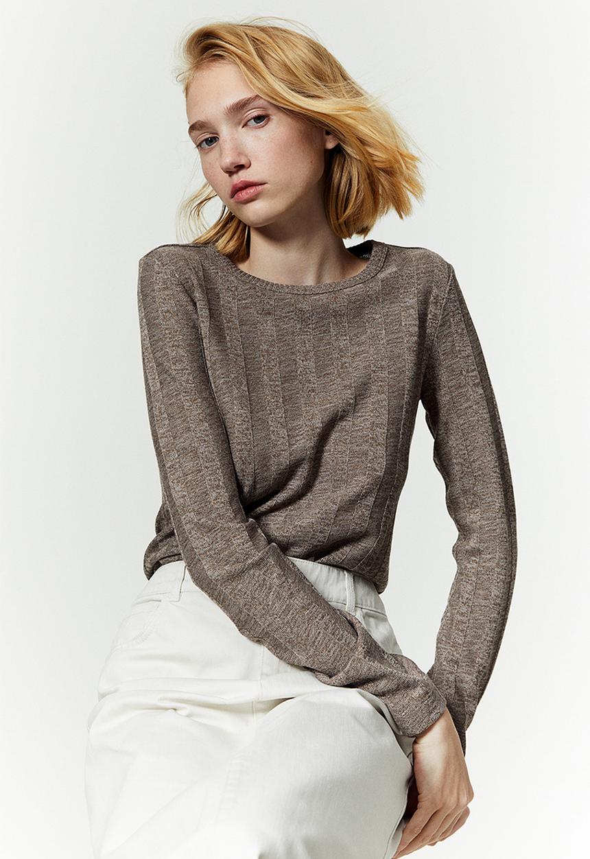 H&M - Rib-knit top - dark beige marl