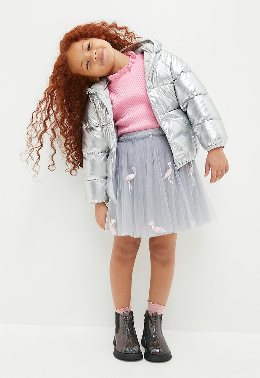 Pop Candy - Metallic hooded puffer jacket - silver