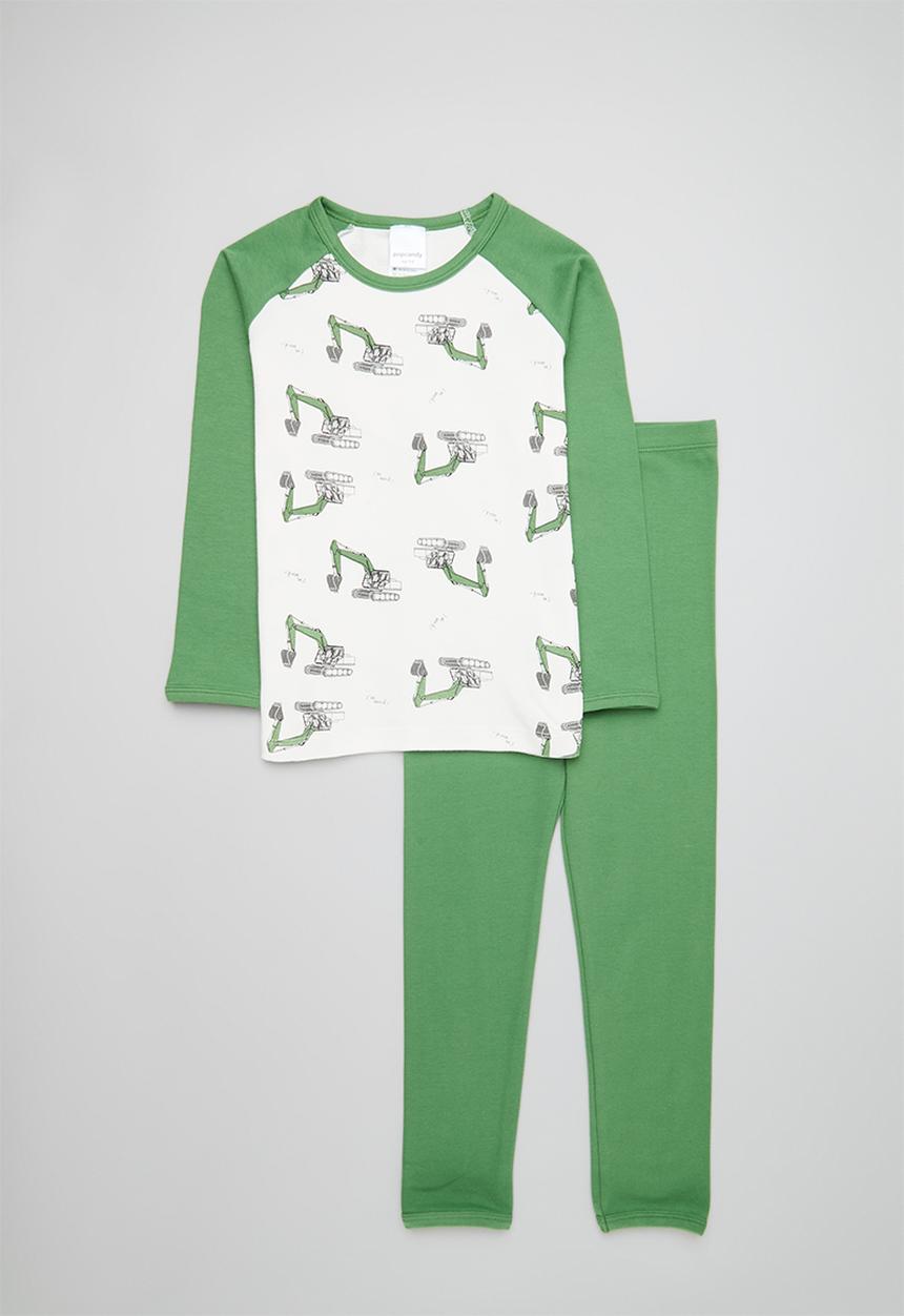 Pop Candy - Reglan sleeve pj set - green & white