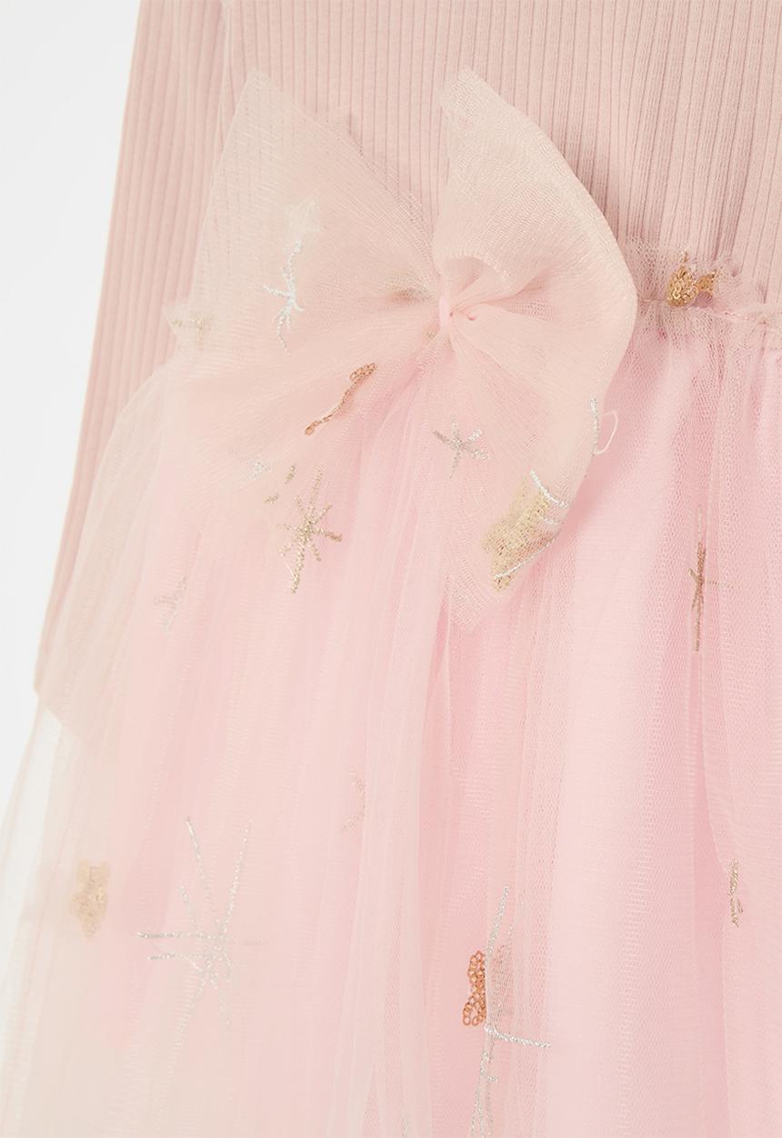 Pop Candy - Bow décor mesh dress - pink