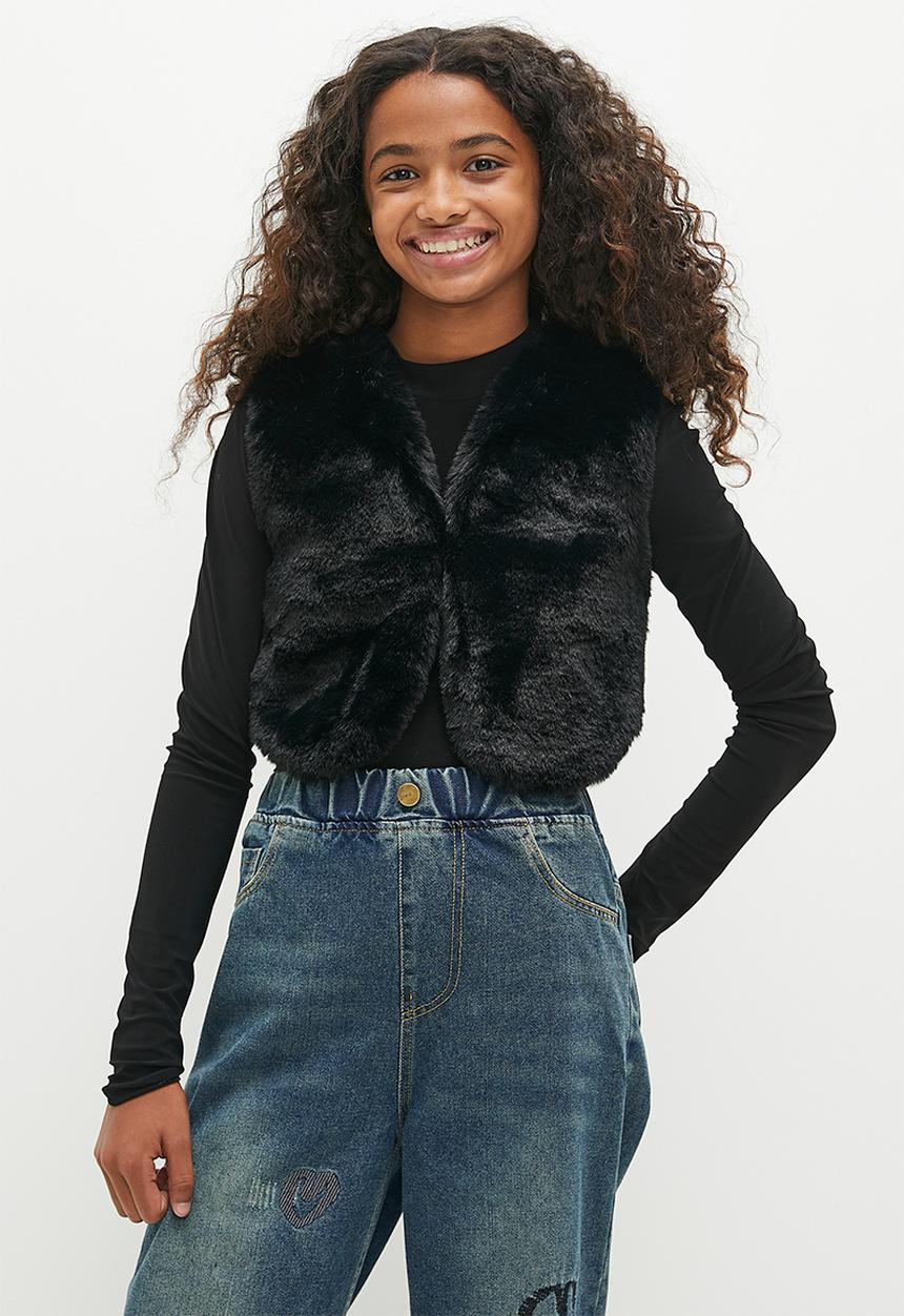 Pop Candy - Faux fur gilet - black