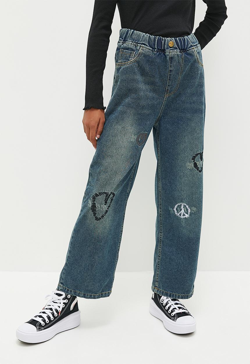 Pop Candy - Printed wide leg denim pants - indigo
