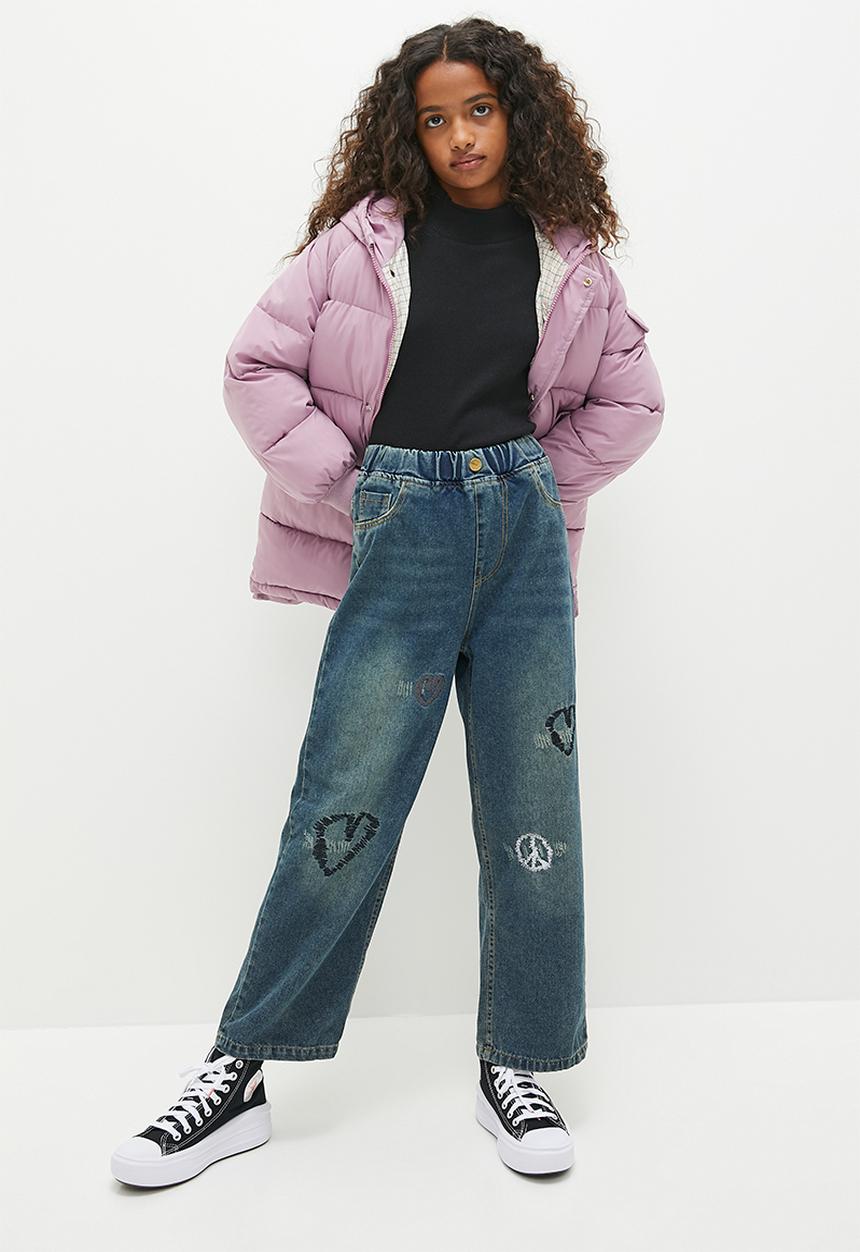 Pop Candy - Printed wide leg denim pants - indigo