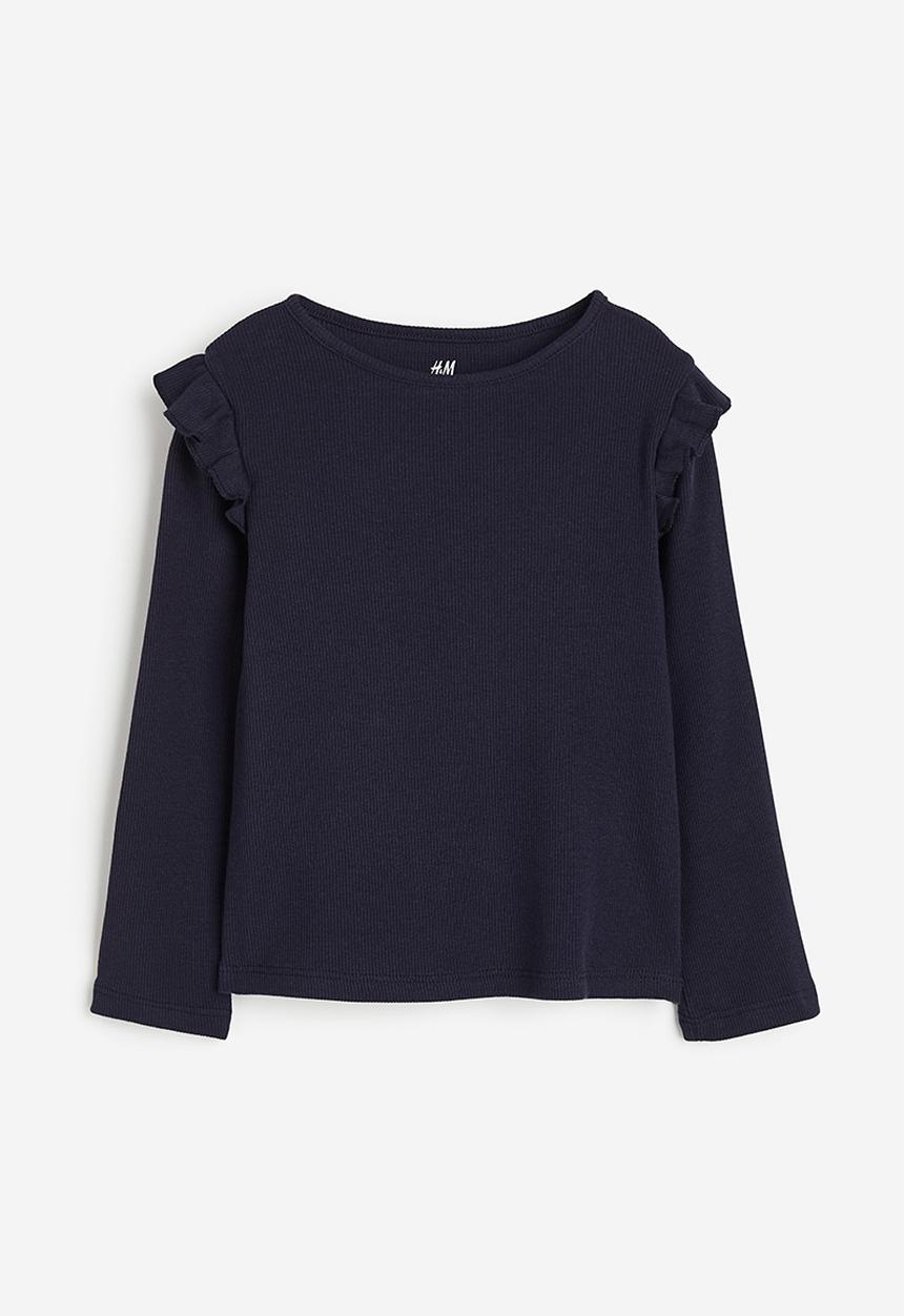 H&M - Flounce-trimmed ribbed top - blue
