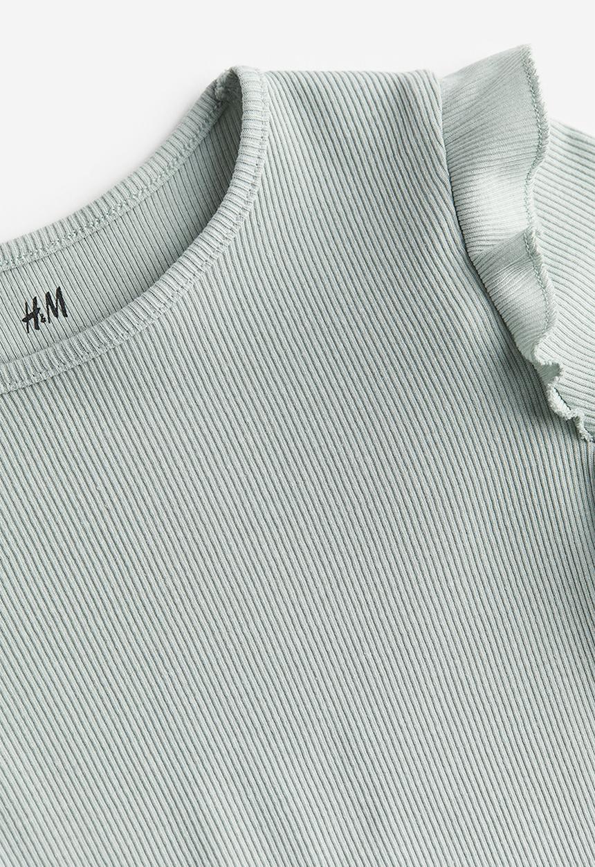H&M - Flounce-trimmed ribbed top - green
