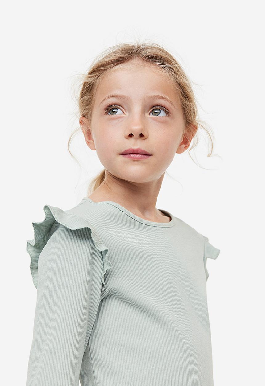 H&M - Flounce-trimmed ribbed top - green