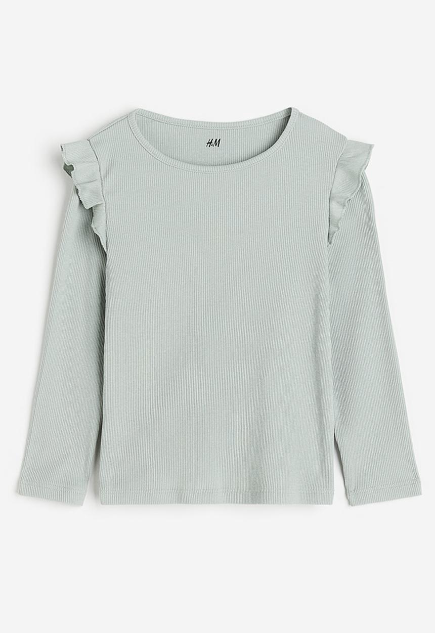 H&M - Flounce-trimmed ribbed top - green
