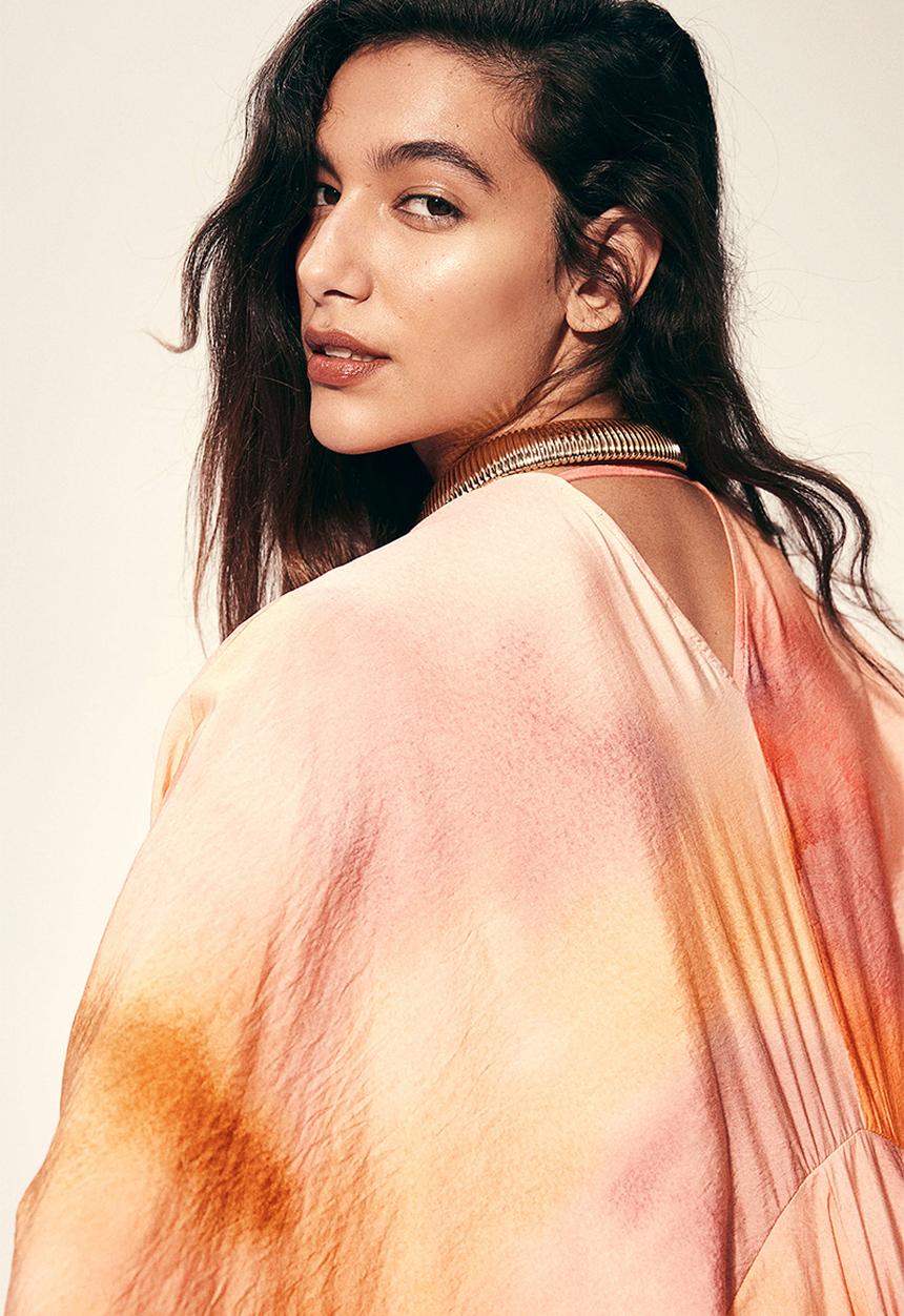 H&M - Patterned kaftan dress - peach pink patterned