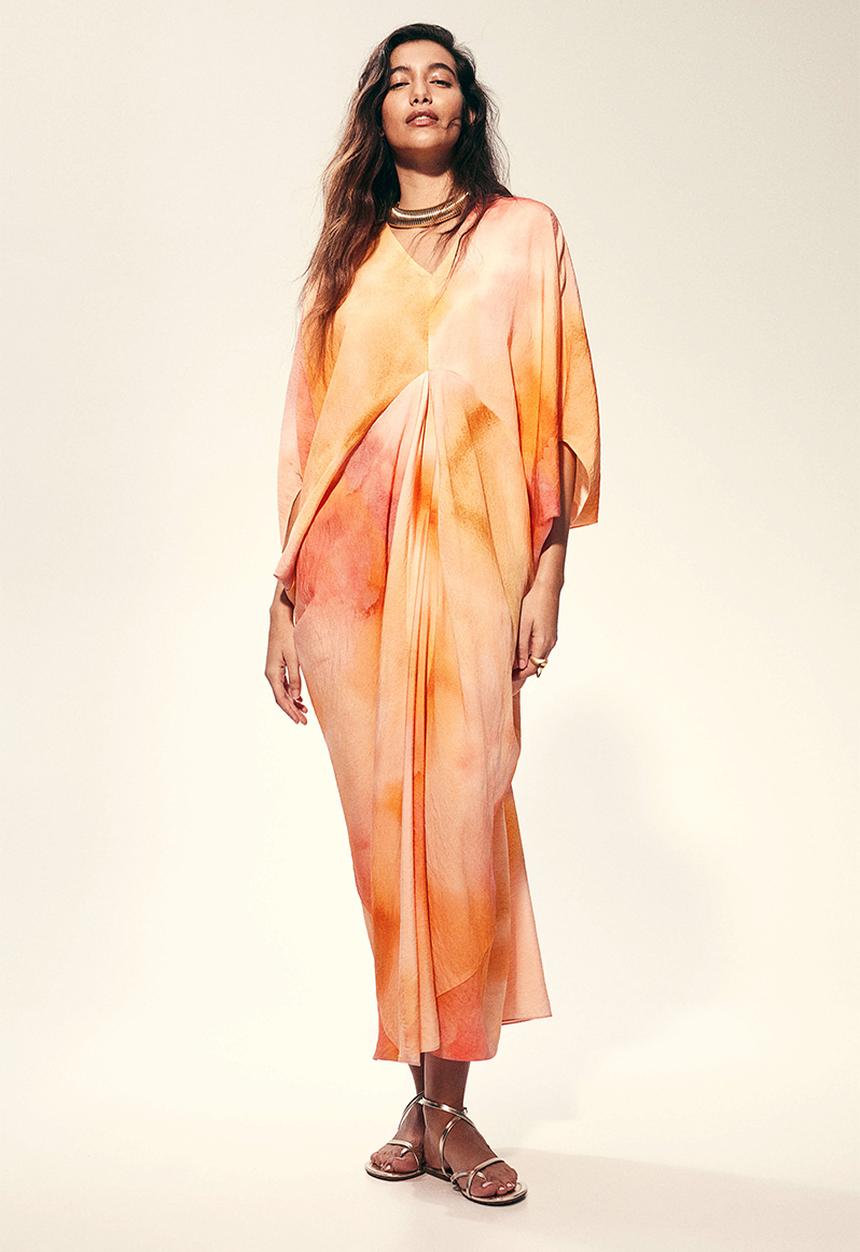 H&M - Patterned kaftan dress - peach pink patterned