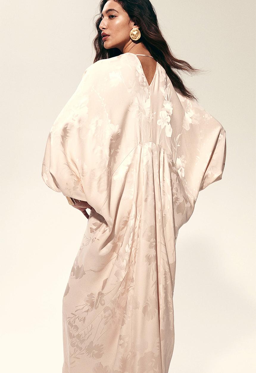 H&M - Jacquard-weave kaftan dress - light beige