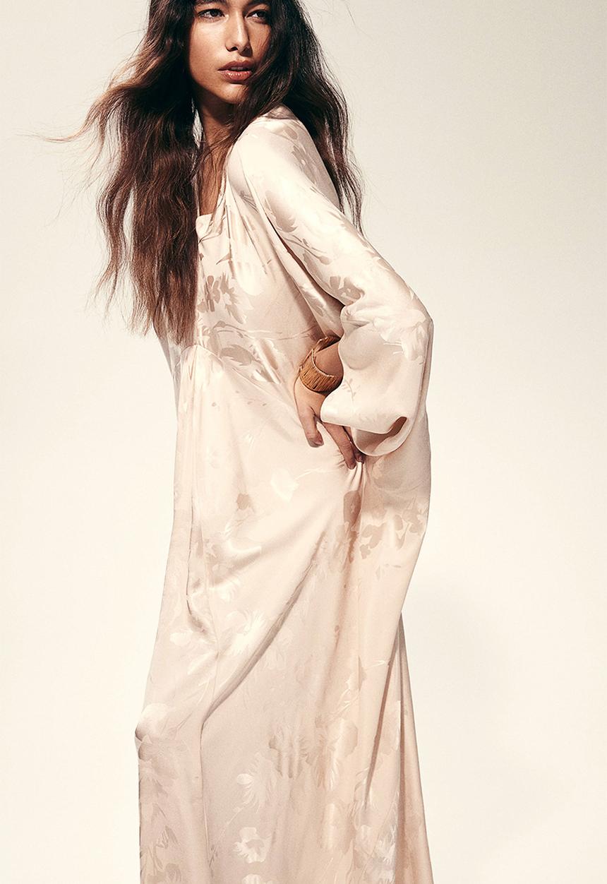 H&M - Jacquard-weave kaftan dress - light beige