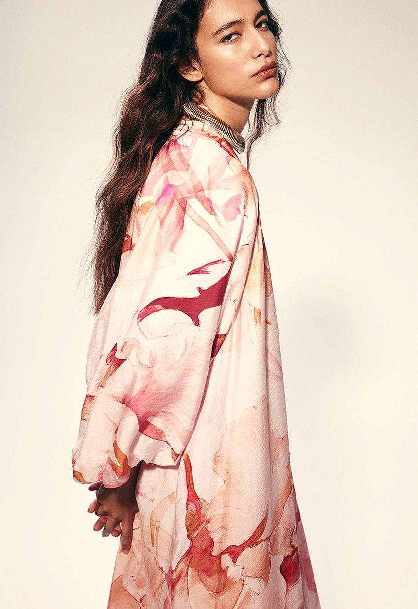 H&M - Crêpe maxi dress - peach pink floral 