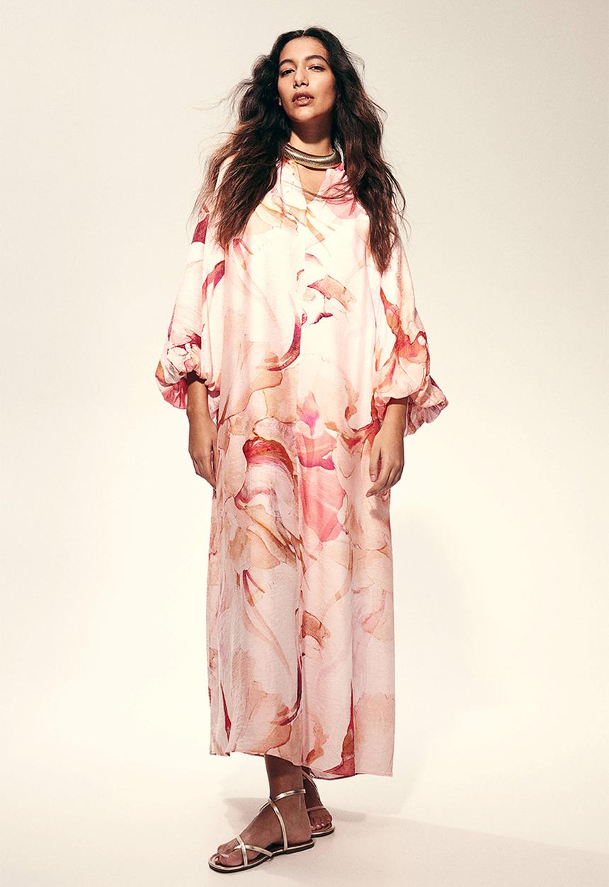 H&M - Crêpe maxi dress - peach pink floral 