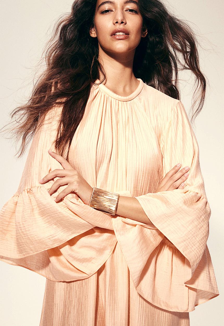 H&M - Frill-trimmed kaftan dress - peach pink 