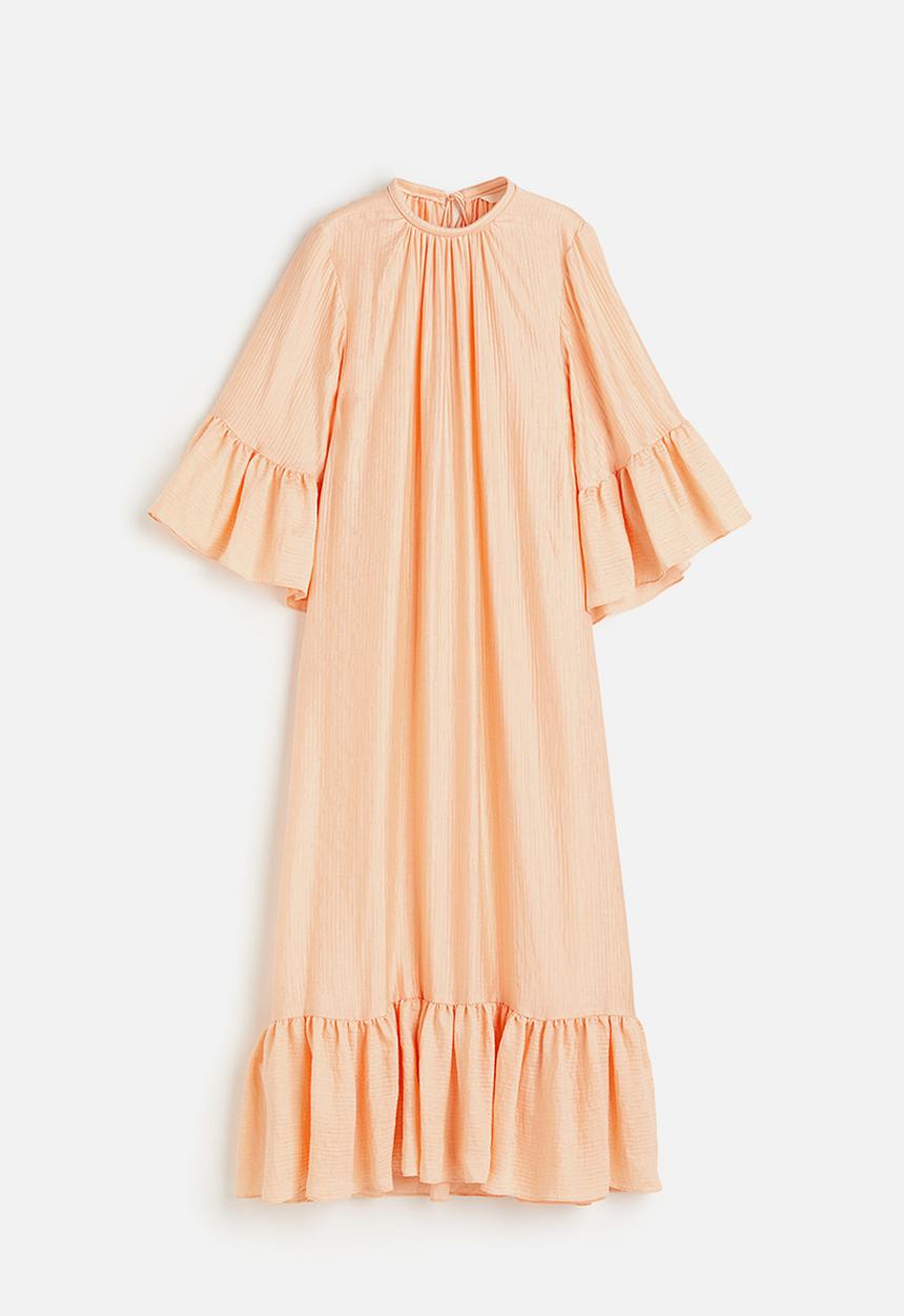 H&M - Frill-trimmed kaftan dress - peach pink 