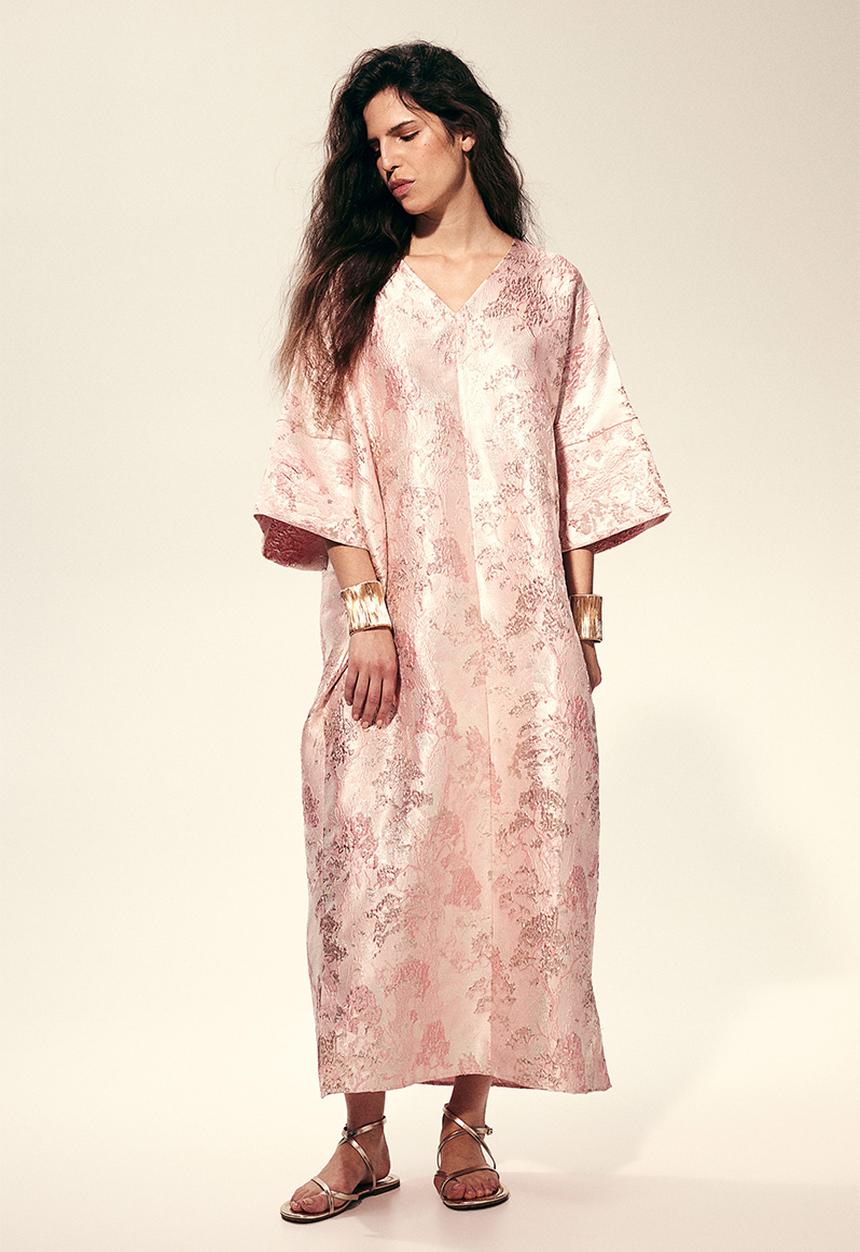 H&M - Brocade kaftan dress - light pink 