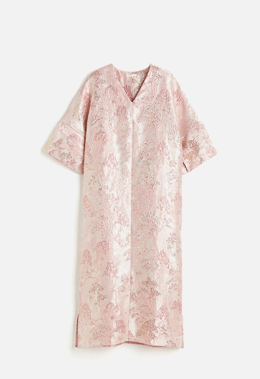 H&M - Brocade kaftan dress - light pink 