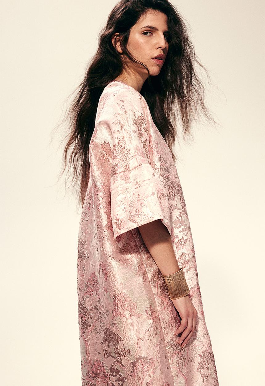 H&M - Brocade kaftan dress - light pink 