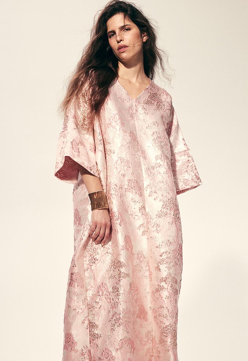 H&M - Brocade kaftan dress - light pink 