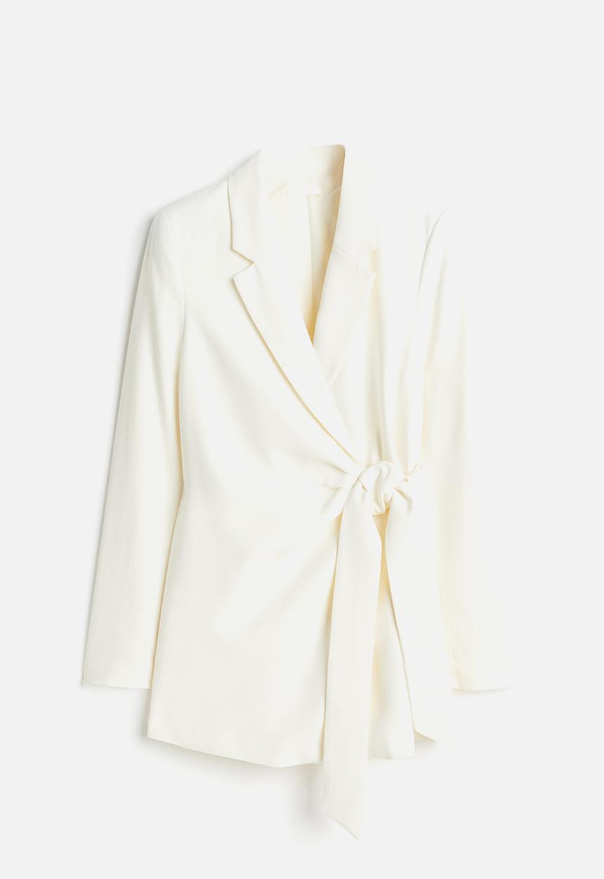 H&M - Tie-detail wrap blazer - cream