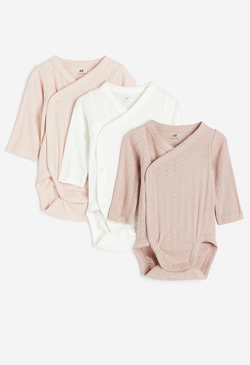 H&M - 3-pack wrapover bodysuits - pink & white