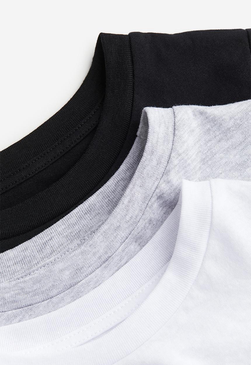 H&M - 3-pack long-sleeved t-shirts - black/light grey marl