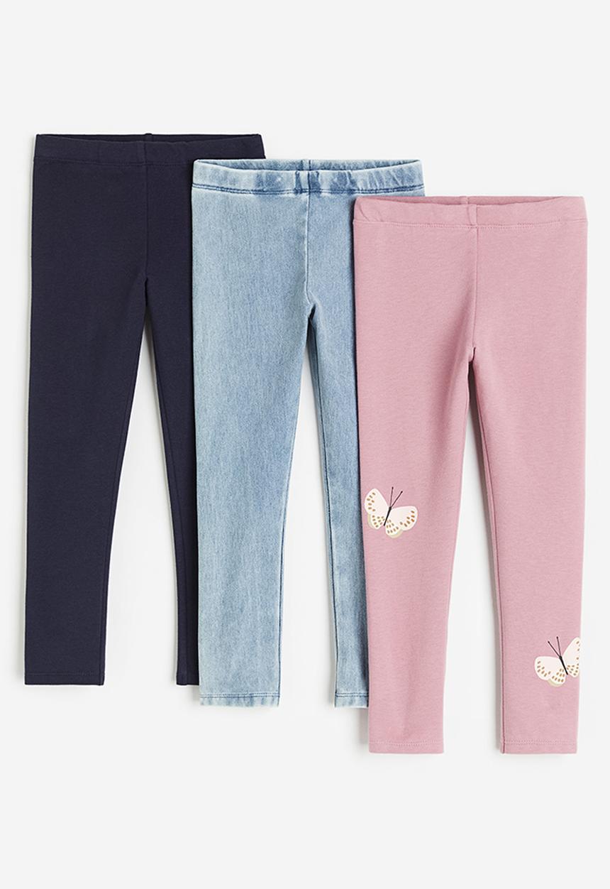 H&M - 3-pack cotton leggings - pink/butterflies
