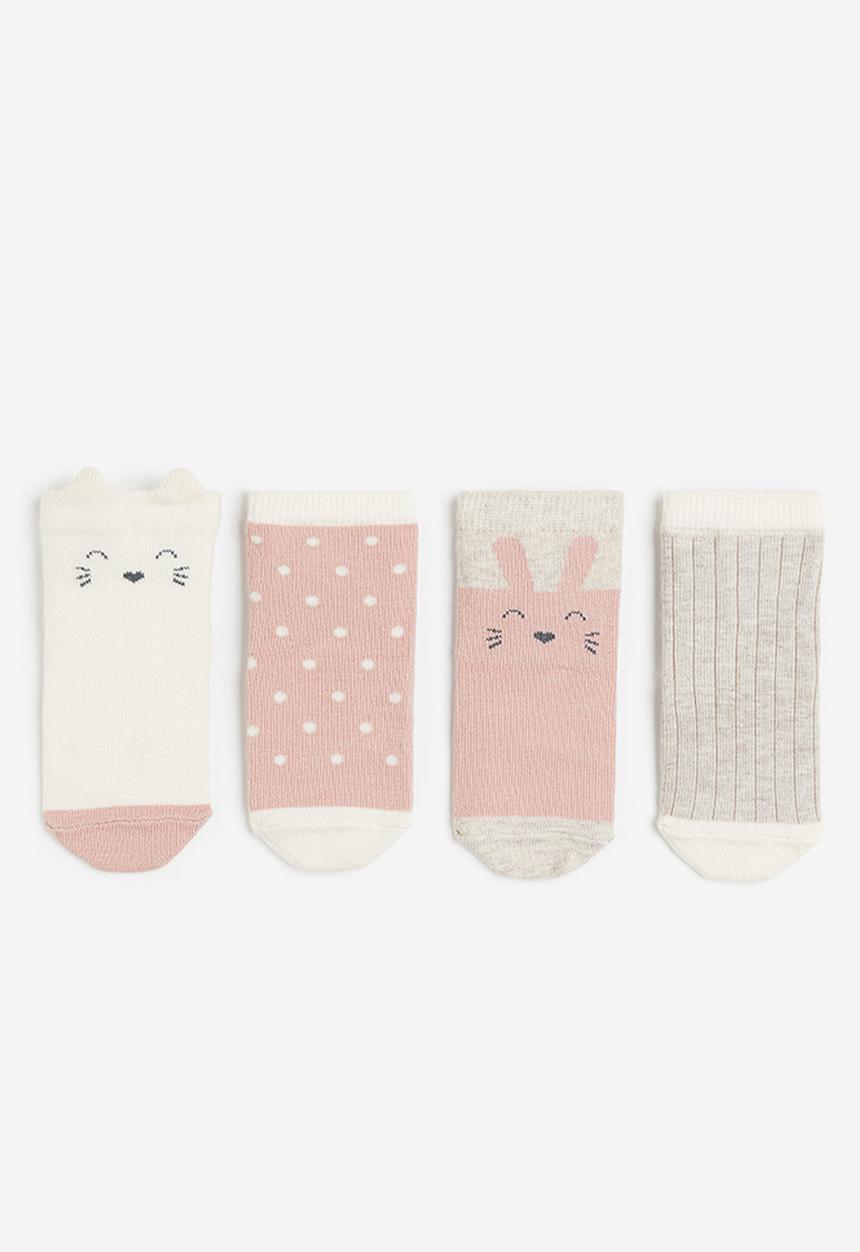 H&M - 4-pack socks - pink,beige,white,multi