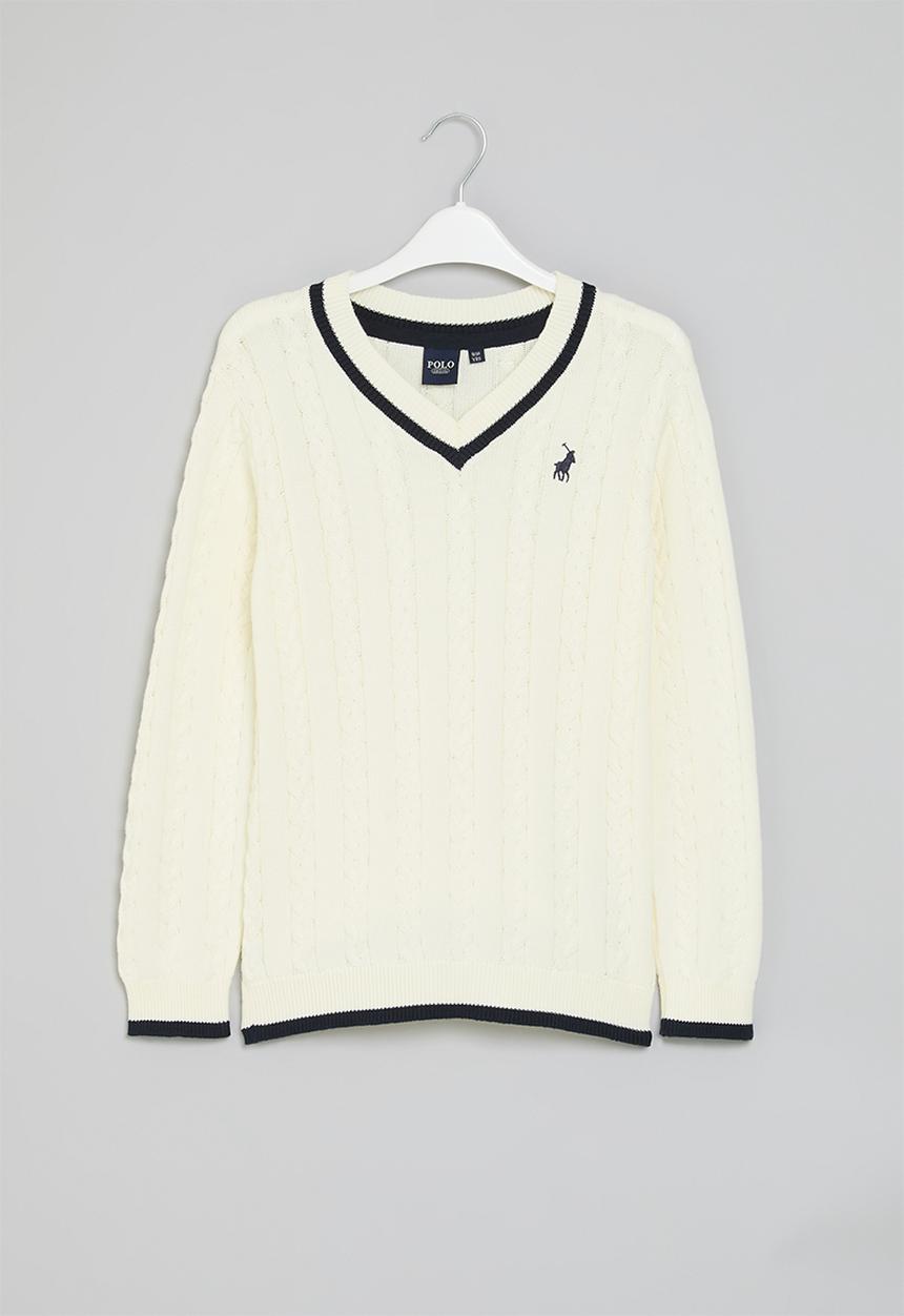 POLO - Boys mark v neck cable knit - milk