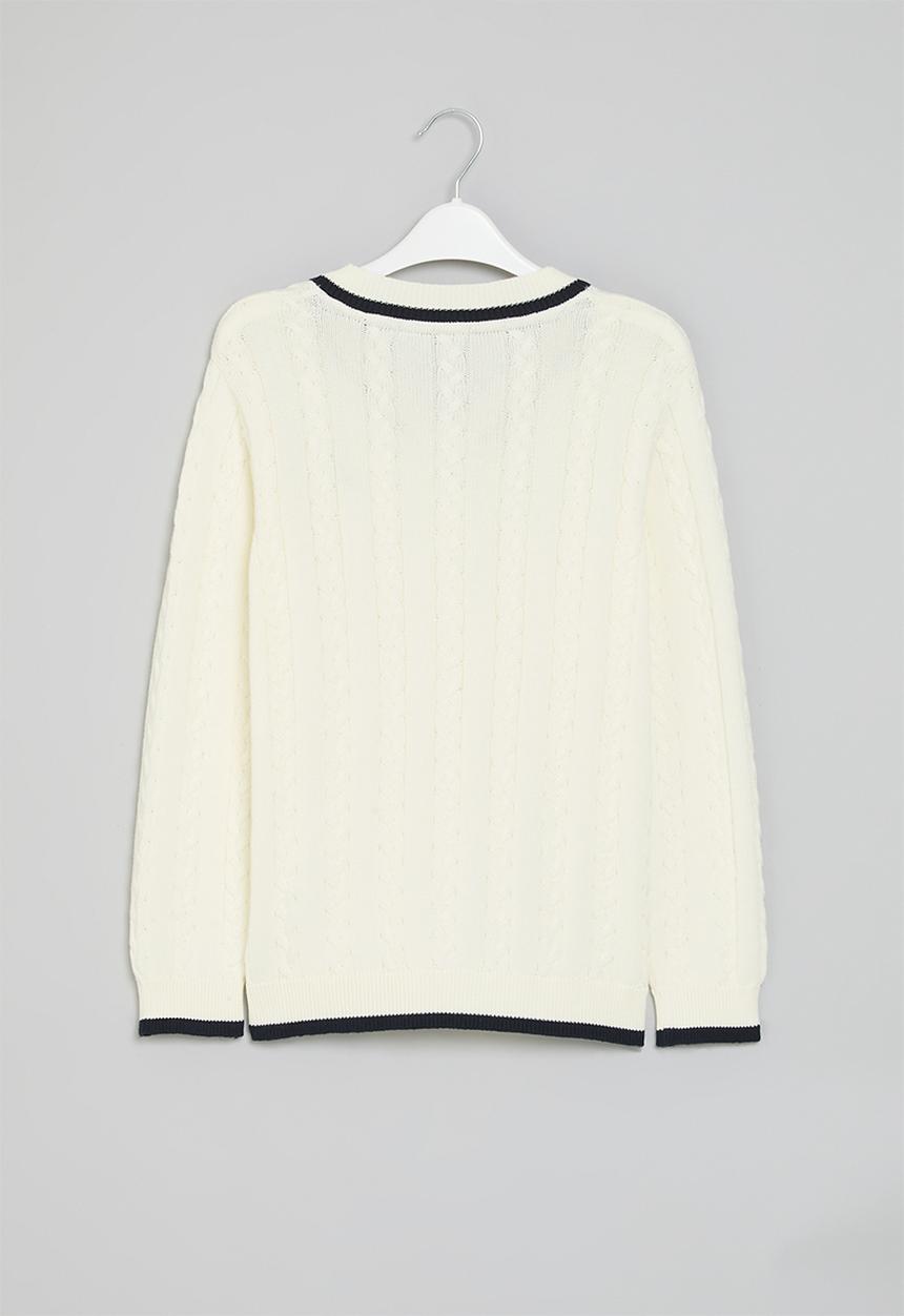 POLO - Boys mark v neck cable knit - milk