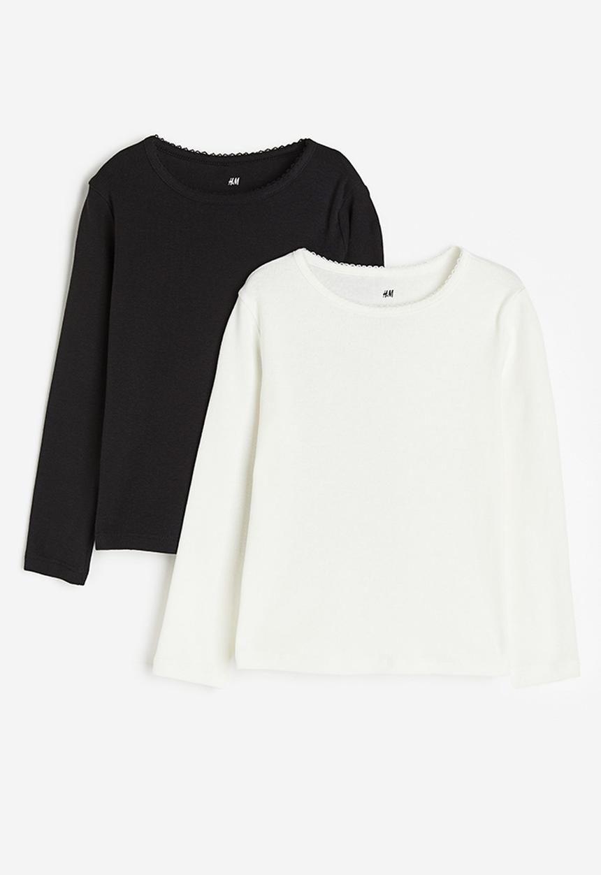 H&M - 2-pack picot-trimmed tops - black/white