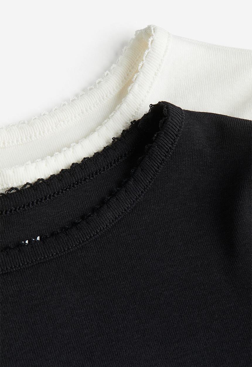 H&M - 2-pack picot-trimmed tops - black/white