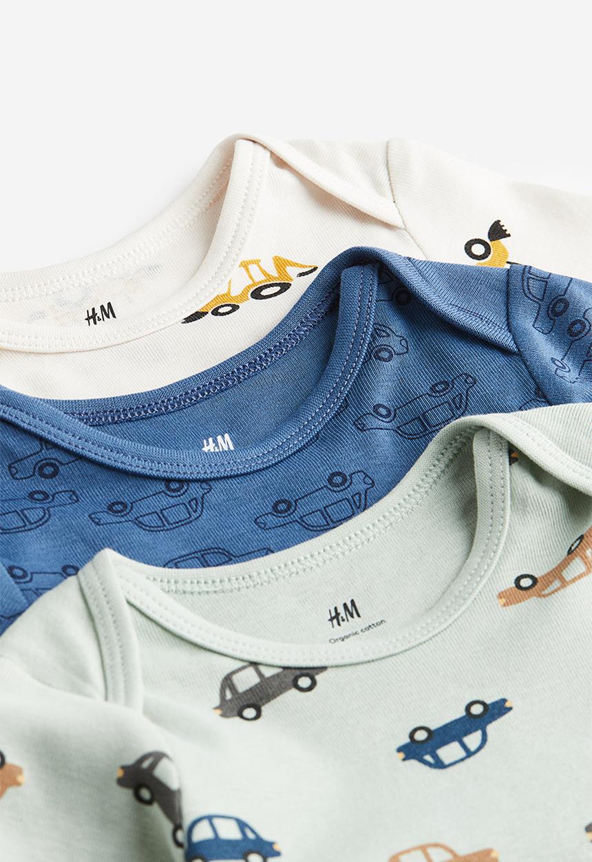 H&M - 3-pack long-sleeved bodysuits - light green/cars