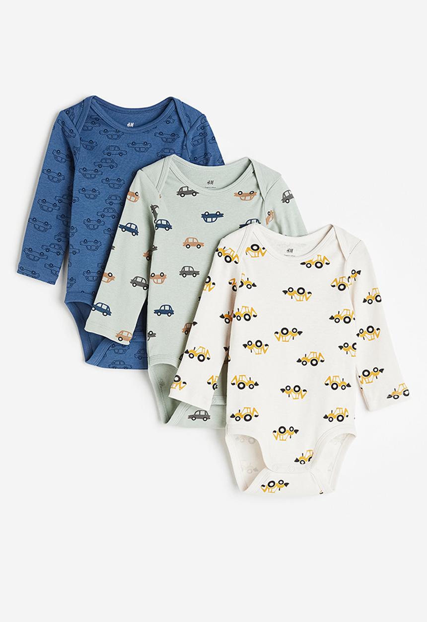 H&M - 3-pack long-sleeved bodysuits - light green/cars