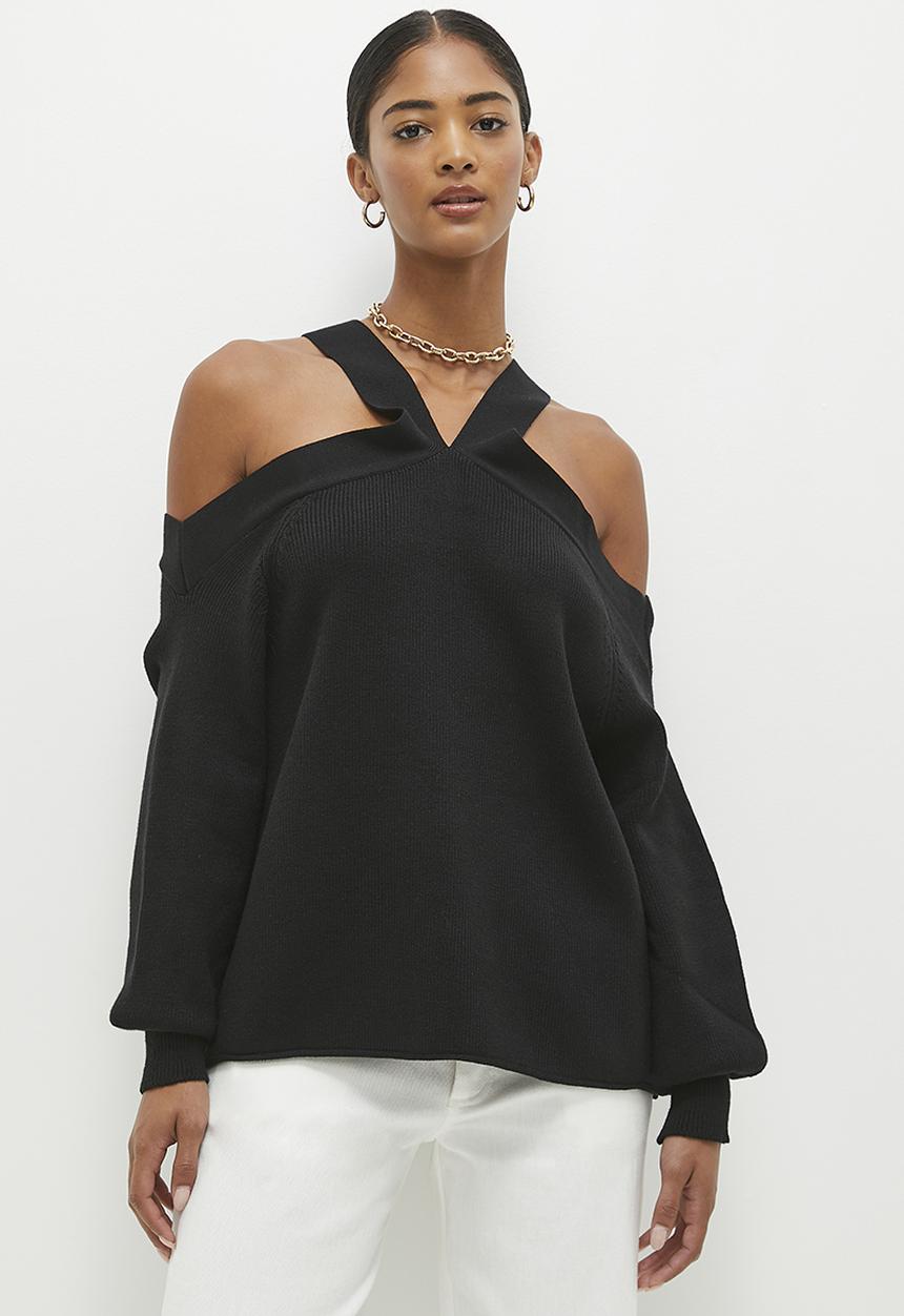 dailyfriday - Cold shoulder knitted top - black