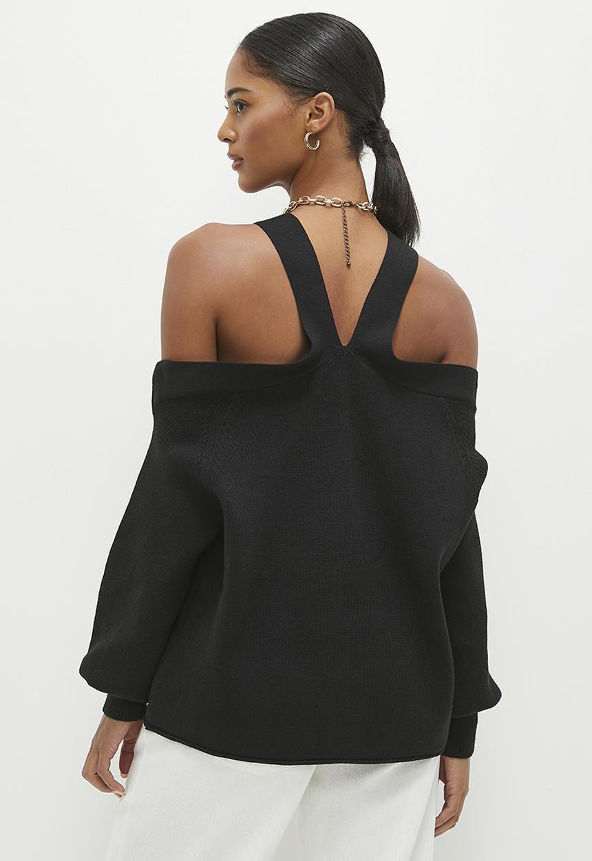dailyfriday - Cold shoulder knitted top - black