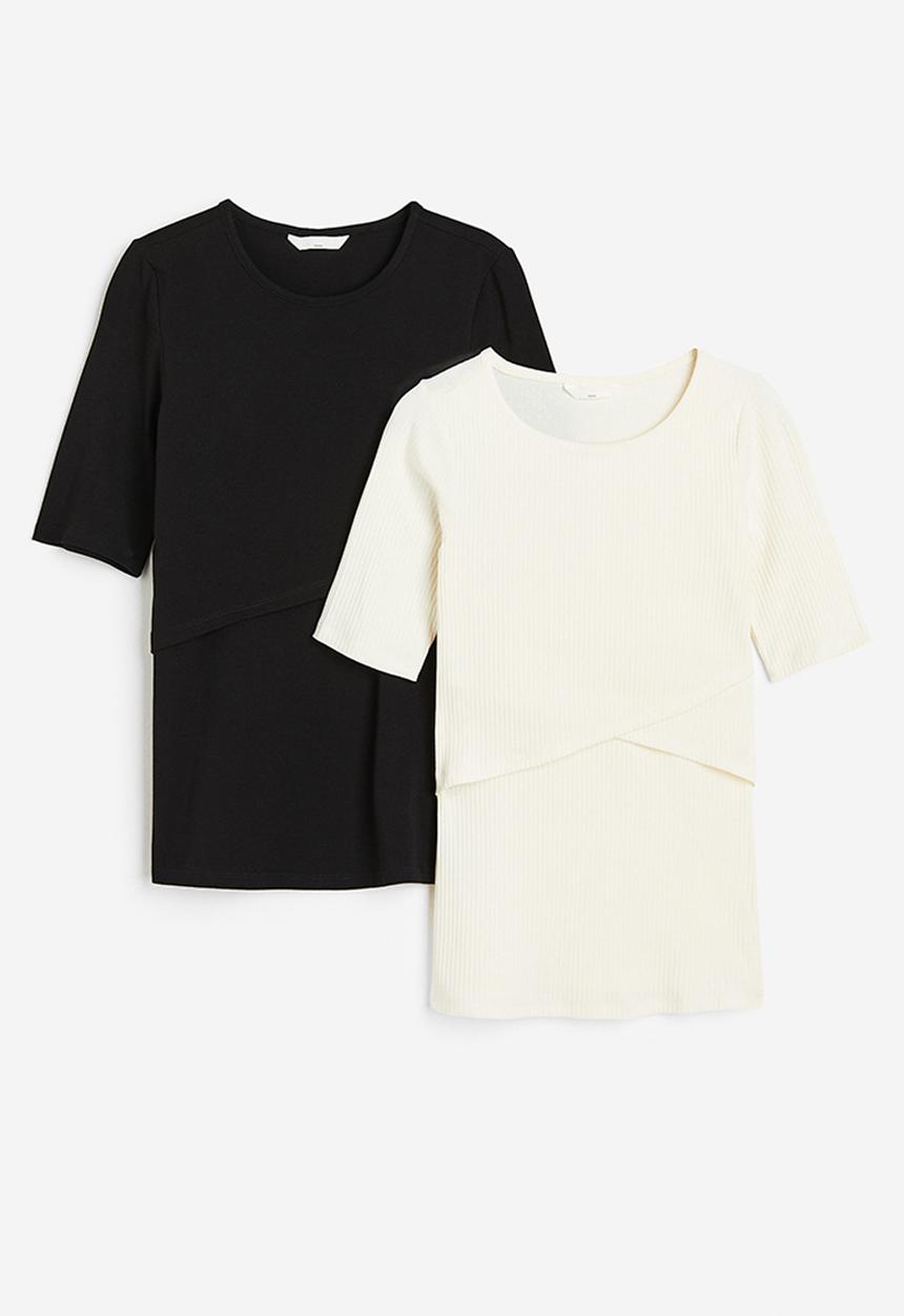H&M - Mama before & after 2-pack maternity/nursing tops - black,white