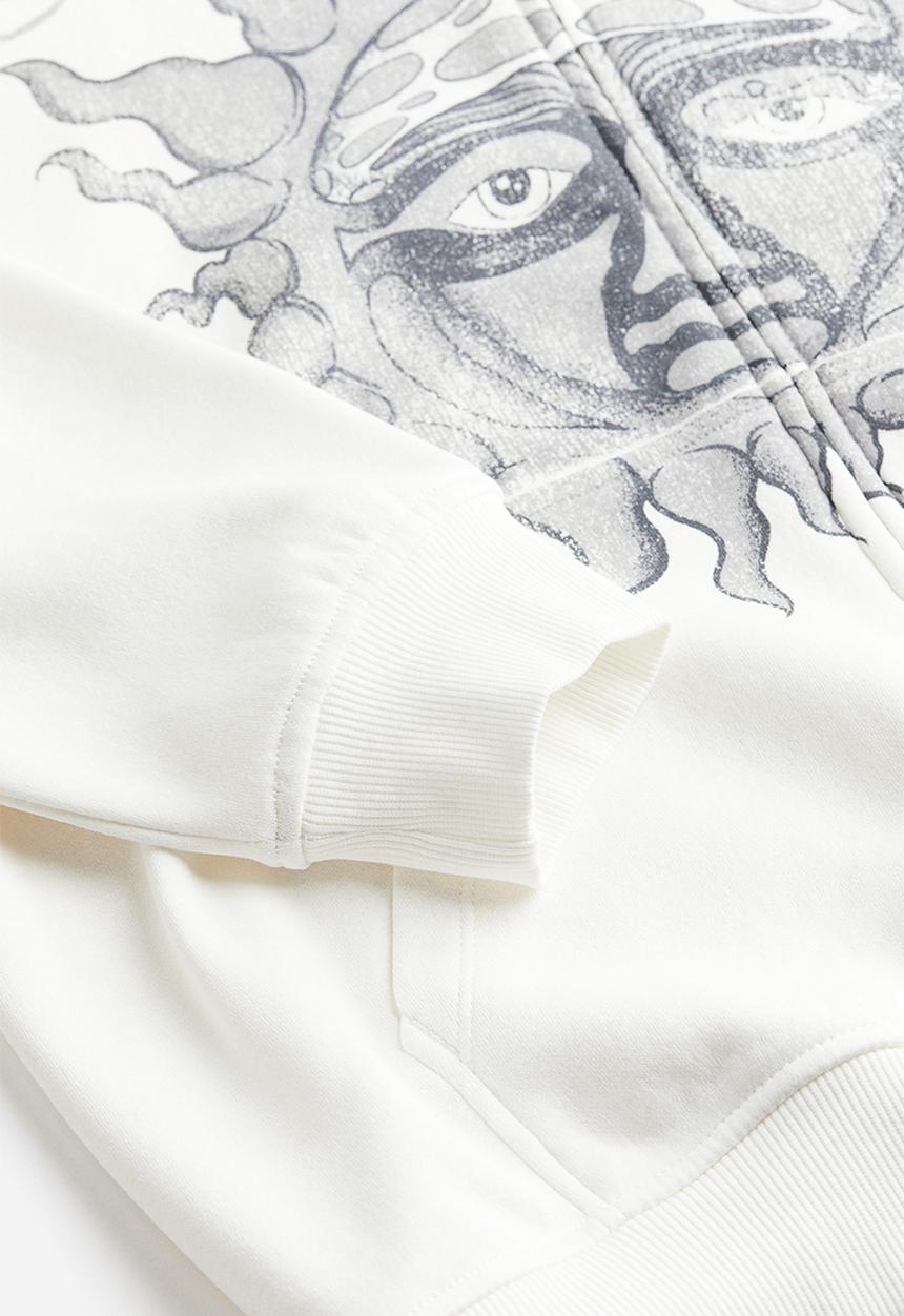 H&M - Oversized printed zip-through hoodie - cream/sublime