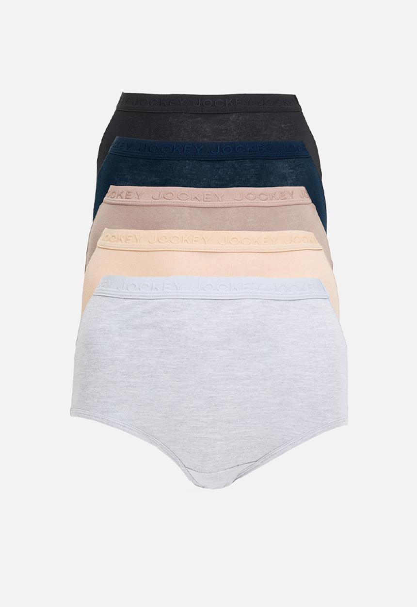 Jockey - 5 pack plain tonal elastic full briefs - multi 