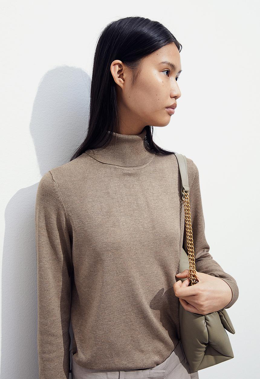 H&M - Polo-neck jumper - beige marl 